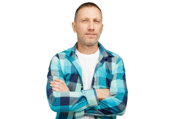 Beyaz arka planda izole edilmiş sakallı adam portresi.