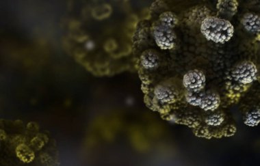Virüs hücrelerinin mikroskobik görüntüsü. 3 boyutlu tıbbi illüstrasyon