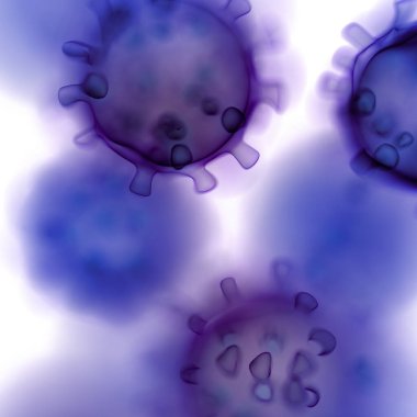 Virüs hücrelerinin mikroskobik görüntüsü. 3 boyutlu tıbbi illüstrasyon