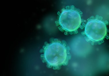 Virüs hücrelerinin mikroskobik görüntüsü. 3 boyutlu tıbbi illüstrasyon