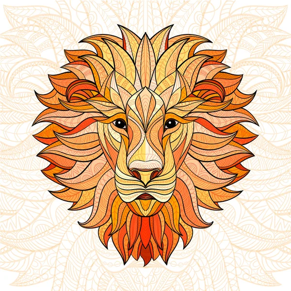 Lion coloré détaillé dans le style aztèque — Image vectorielle