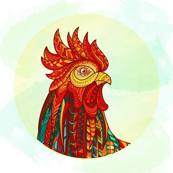 Gambar corat-coret gambar tangan pada gambar ayam jantan. Bermotif api di latar belakang grunge. Simbol Tahun Baru Cina 2017 . - Stok Vektor