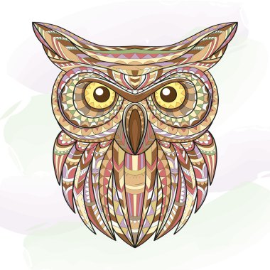 Detaylı elle çizilmiş doodle anahat baykuş illüstrasyon. Dekoratif zentangle tarzı. Ateşli grunge özgeçmişlerine desenli. Tasarım bir t-shirt, çanta, kartpostal, poster ve böylece için kullanılabilir.