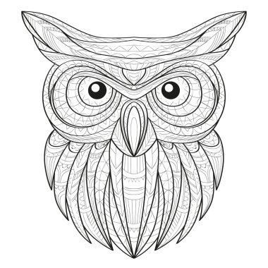 Elle çizilmiş doodle anahat baykuş illüstrasyon. Afrika Hint totem etnik aşiret Aztek tasarım dekoratif.