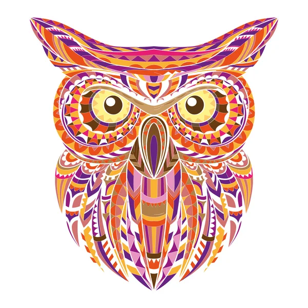 Detailed hand drawn doodle outline owl illustration. Decorative in zentangle style. Patterned fiery on the white background. It may be used for design a t-shirt, bag, postcard, poster and so. — Stock Vector