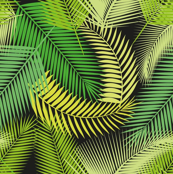 Hermoso fondo de patrón floral de selva tropical sin costuras con diferentes hojas de palma — Vector de stock