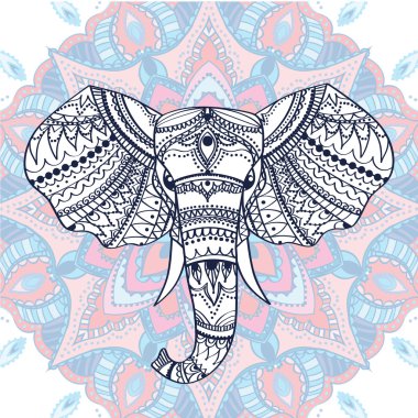 Hintli fil etnik desenli başkanı. Vektör çizim. Baskı, poster, tişört ya da herhangi bir başka tür bir tasarım için kullanın.