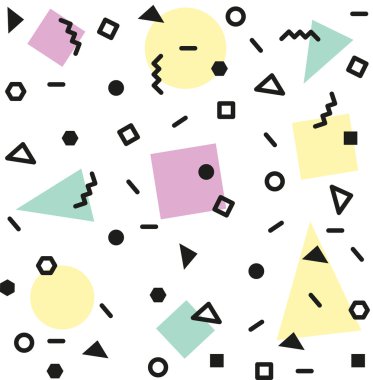 Retro vintage 80s veya 90'lı yılların moda stil. Memphis seamless modeli. Trendy geometrik öğeleri. Modern soyut tasarım. Tekstil kumaş için iyi. Vektör.