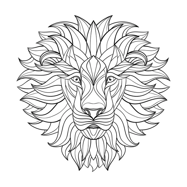 Szczegółowe Lion w aztec stylu. Wzorzyste głowy na na białym tle. Afryki Indyjski totem projekt tatuażu. Ilustracja wektorowa. — Wektor stockowy