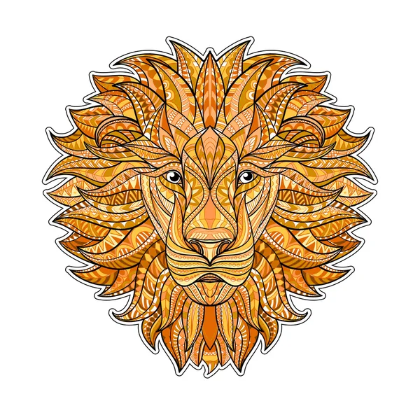 Detailed colored Lion in aztec style. Patterned head of the  on isolated background. African indian totem tattoo design. Vector illustration. — Stock Vector