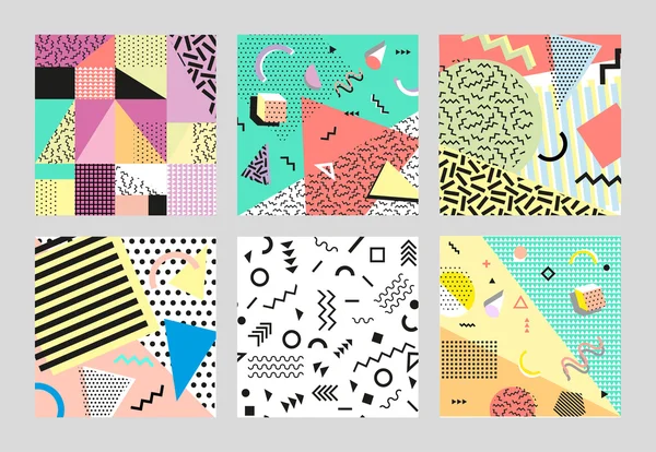 Retro vintage 80s or 90s fashion style. Memphis cards. Big set. Trendy geometric elements. Modern abstract design poster, cover, card. Good for textile fabric , wrapping paper and website wallpapers — Stock Vector