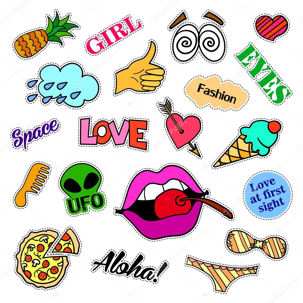 Fashion patch badges big set stickers pins Vector Image