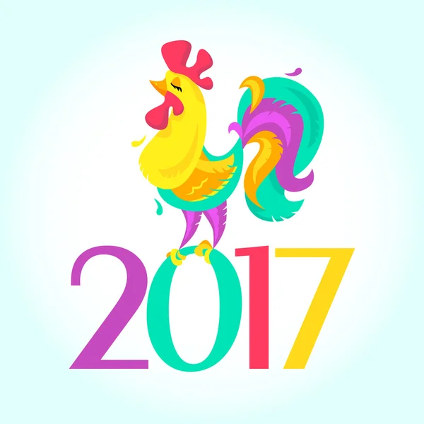 Año Nuevo Lindo dibujo animado gallo vector ilustración. Pájaro de granja gallo. Elemento de diseño de tarjeta de vacaciones. Feliz Navidad, feliz memoria de año nuevo, publicidad. Símbolo chino 2017 . — Vector de stock