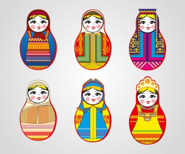 Matryoshka Bebekler farklı kıyafetler içinde