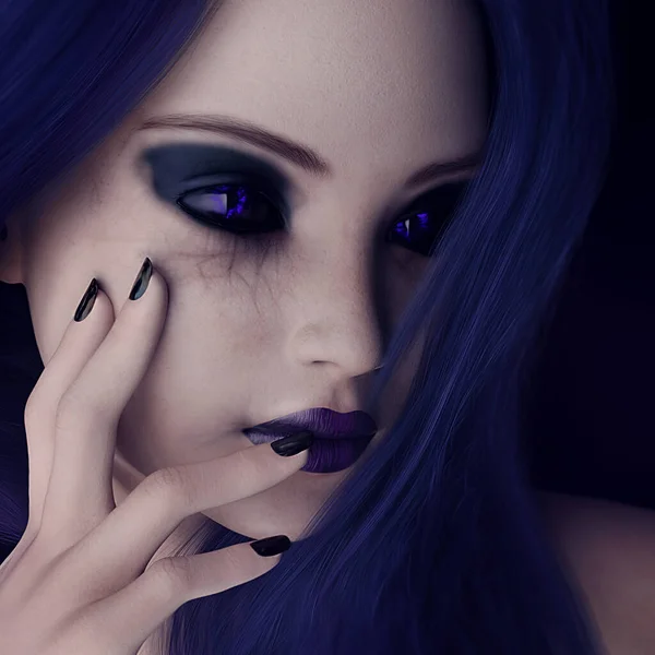 Halloween Beautiful Vampire Woman Glamour Fashion Witch Evil Woman Render — Stock Photo, Image