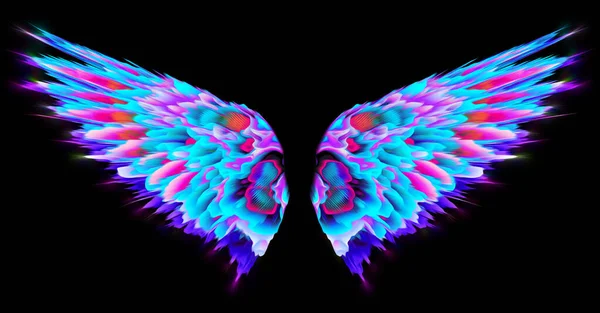 Colourful Abstract Neon Angel Wings Isolated Black Background — Stock Photo, Image