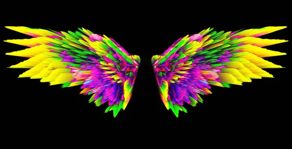 Résumé Coloré Neon Angel Wings Isolé Sur Noir — Photo