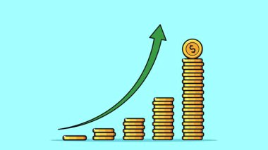 Oklu ve altın sikkeli animasyon finansal büyüme grafiği, iş ve finans temaları için uygundur.