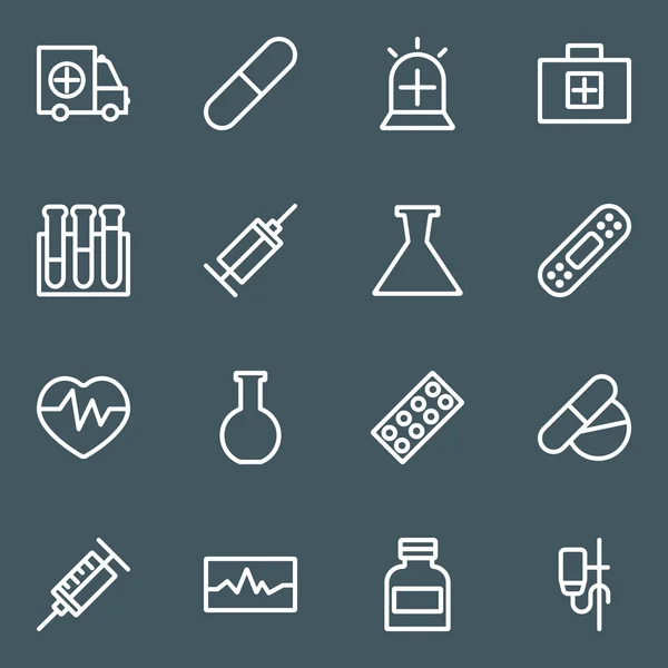 Set of white line medical icons. — Stock Vector