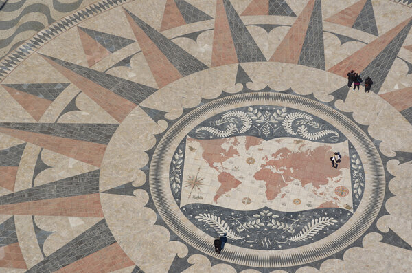 The Huge Pavement Compass in front of the Monument to the Discoveries Lisbon Portugal.