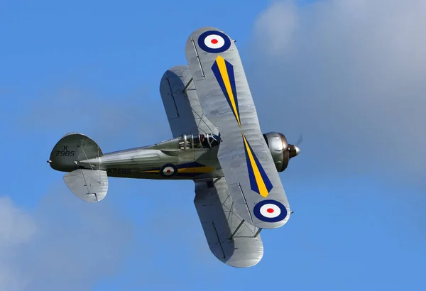 Ickwell Bedfordshire Angleterre Septembre 2020 Gloster Gladiator Vol Avec Nuages — Photo