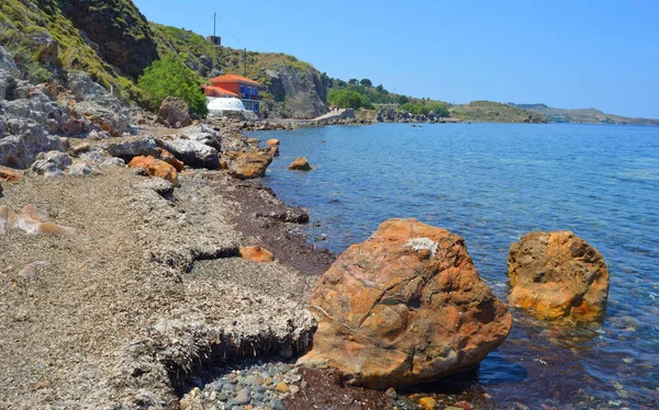Efthalou Spiaggia Vicino Molyvos Sull Isola Lesbo Costa Turca Pochi — Foto Stock