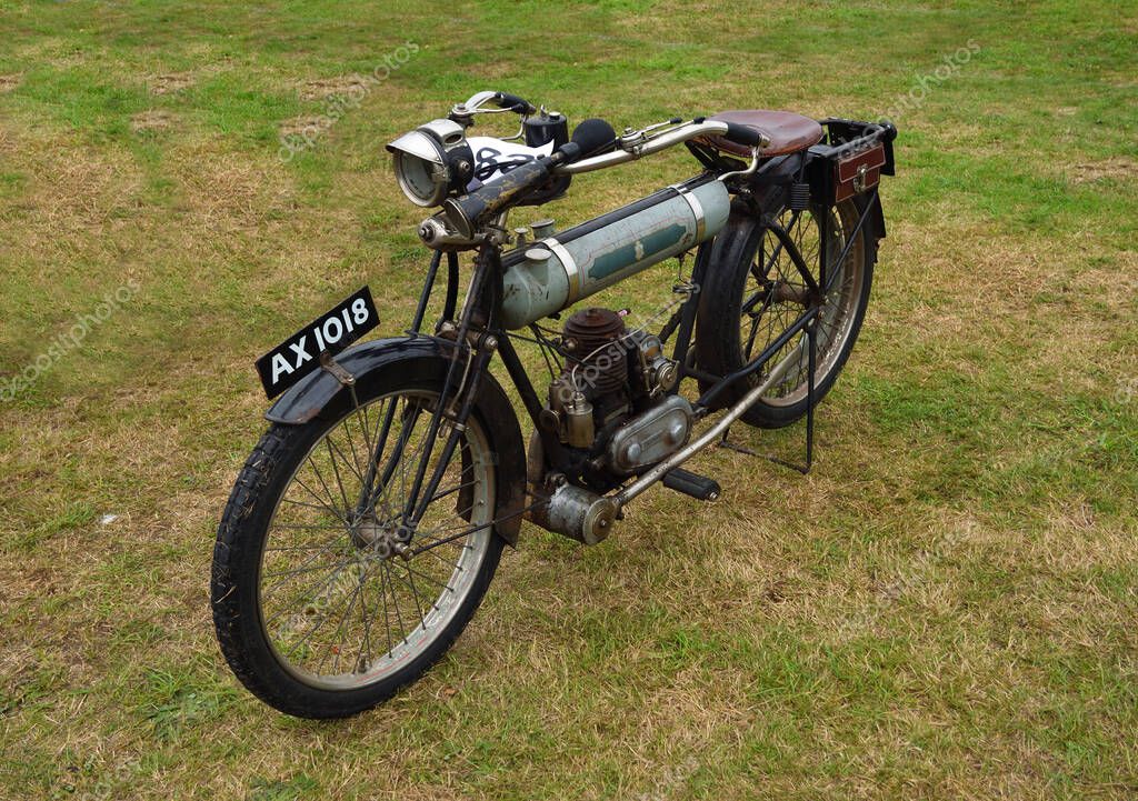 Ickwell, Bedfordshire, England - September 14, 2025: Classic Triumph Junior Motorcycle parked on grass