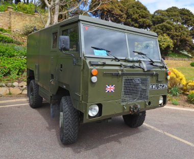 Felixstowe, Suffolk, England - May 04, 2025: Classic  Land Rover 101 Forward Control military vehicle