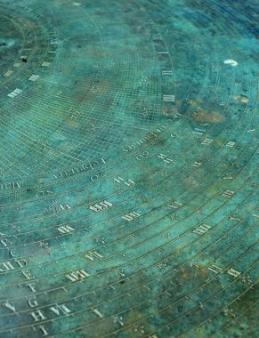 Sundial Detail Copper Oxide Surface etched pattern