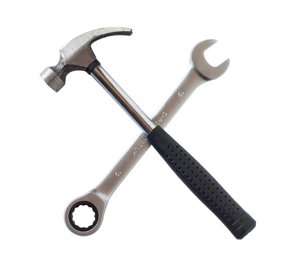 Hammer and wrench isolated on white background — Stock Photo, Image