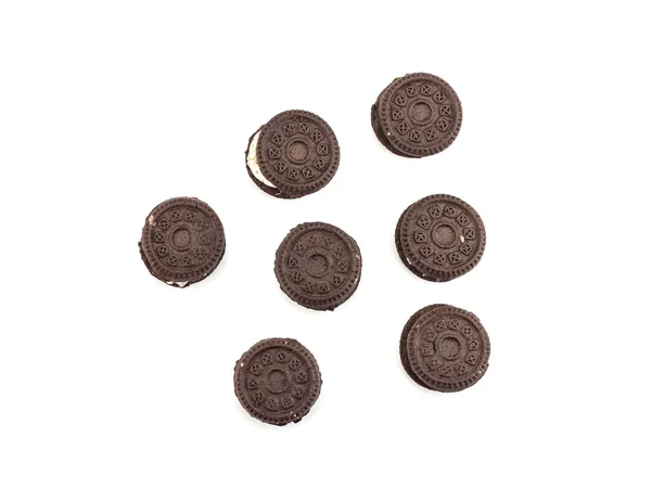 Chocolate cookies with cream on white background — Stock Photo, Image