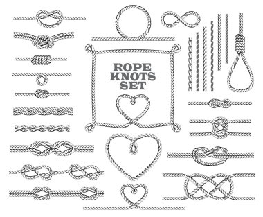 Rope knots collection. Seamless decorative elements. Vector illustration. clipart
