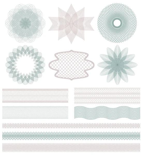 Set of Guilloche decorative elements. Vector illustration. — Stock Vector