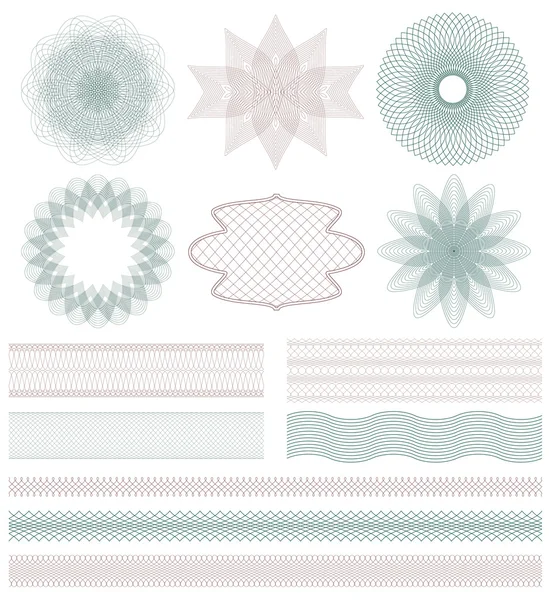 Set de elementos decorativos Guilloche. Ilustración vectorial . — Vector de stock