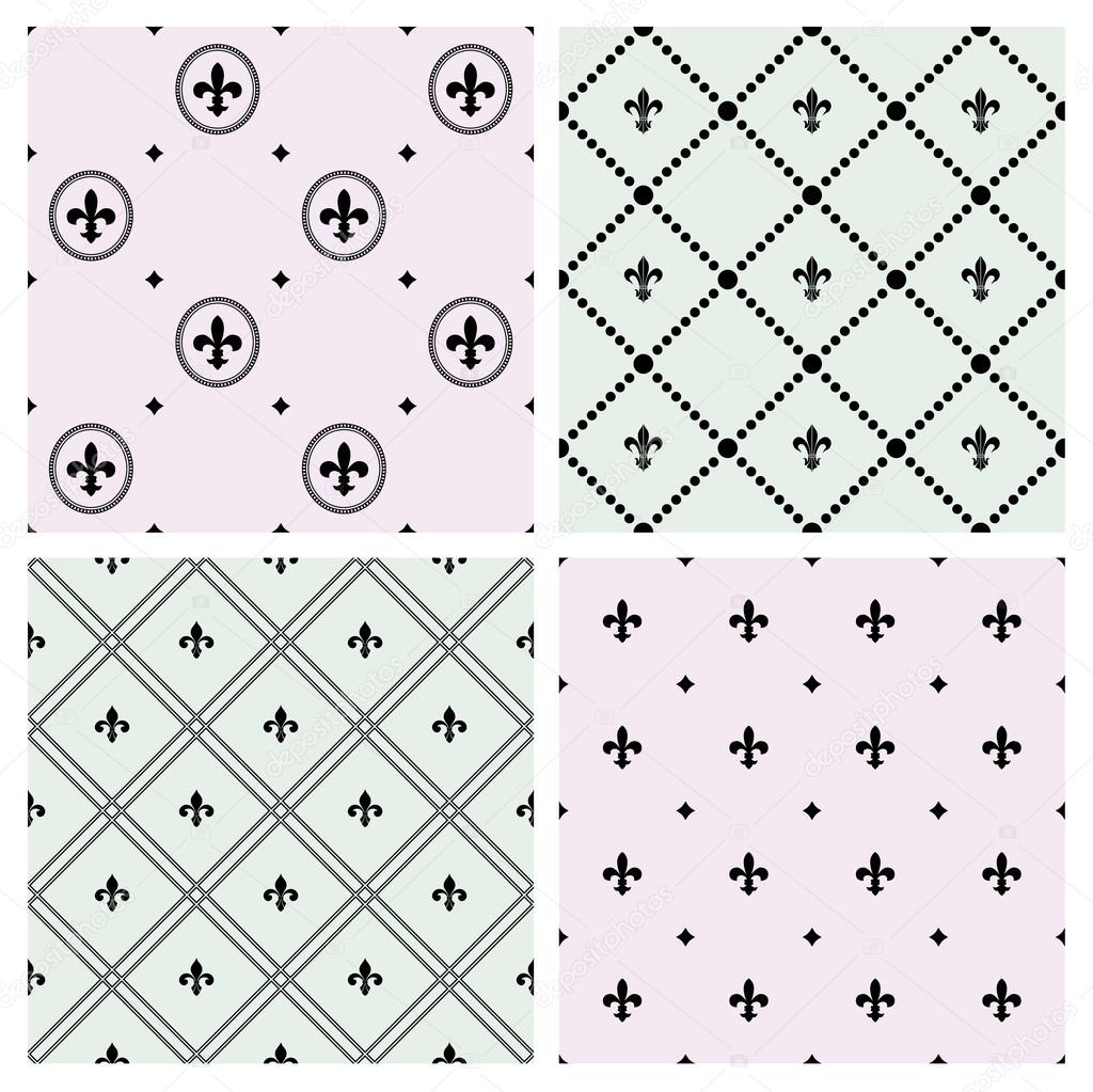 Set of seamless patterns with Fleurs-de-lis icons. Vector illustration.