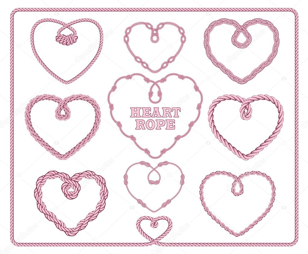 Heart shaped rope collection. Vector illustration.