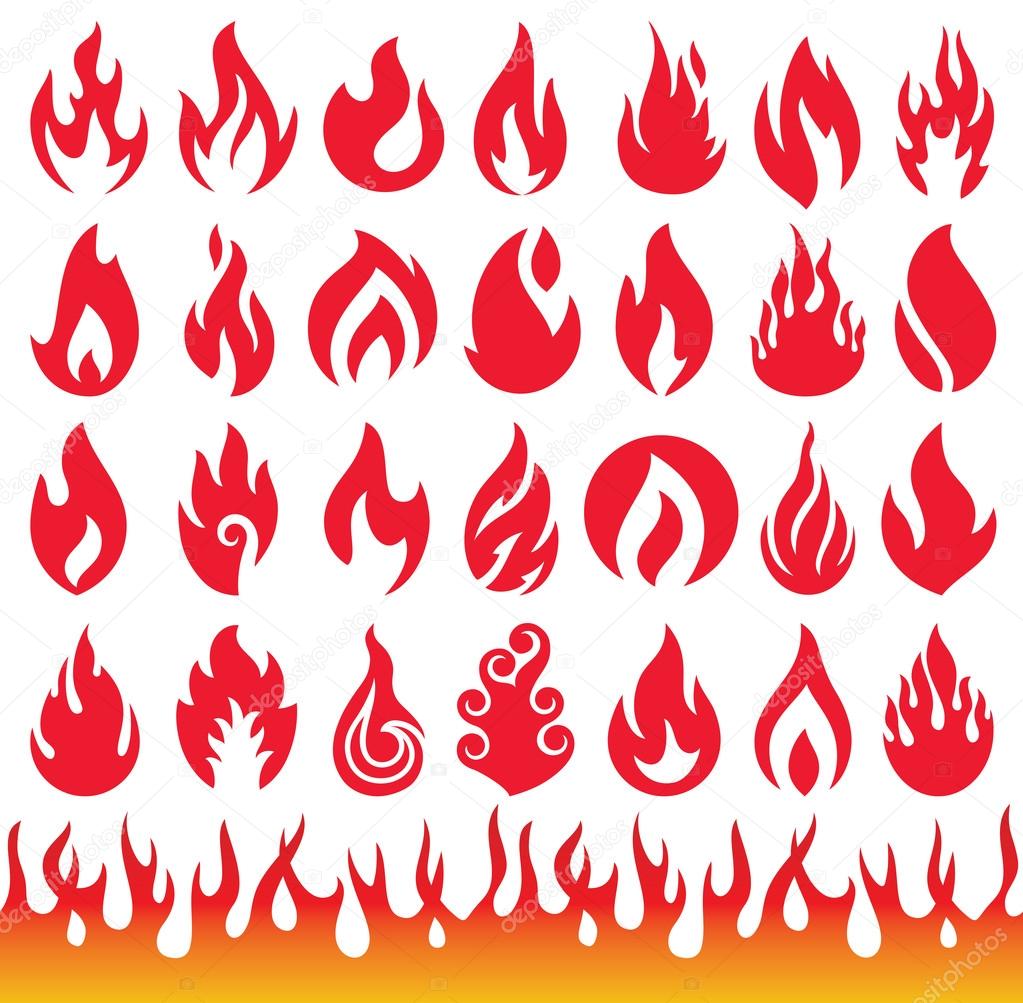 Set of Flame icons. Fire symbols. Vector illustration.