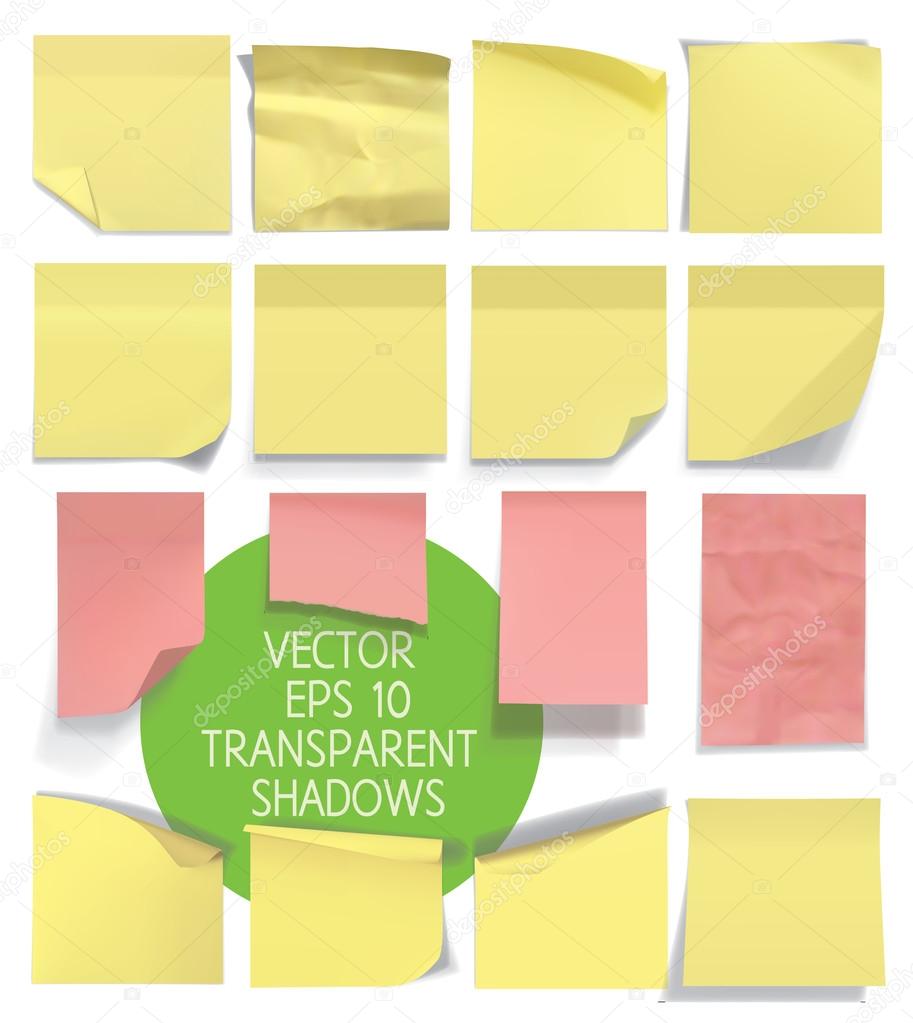 Set of sticky notes. Vector illustration with transparencies. Eps 10.