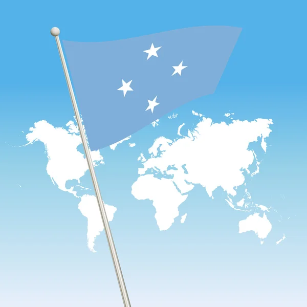 Acenando Micronésia, Estados Federados Bandeira prendem em um mastro de bandeira — Vetor de Stock