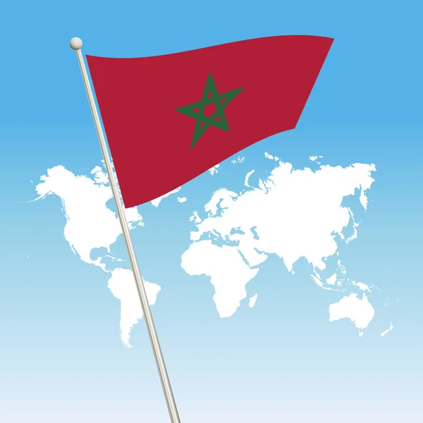 Marokko-Flagge an Fahnenmast geschwenkt — Stockvektor
