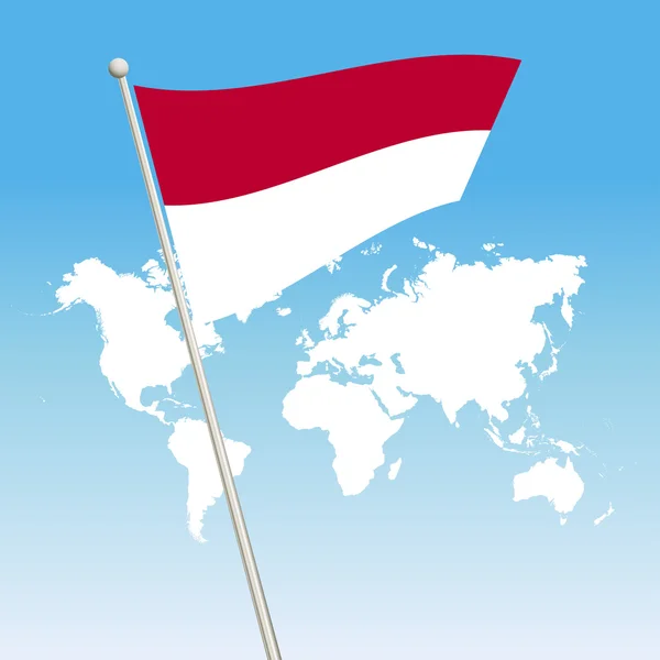 Ondeando bandera de Indonesia sujetar en un asta de la bandera — Vector de stock