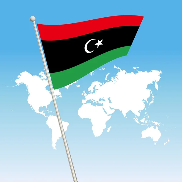 Waving Libya Flag fasten on a flagpole — Stock Vector