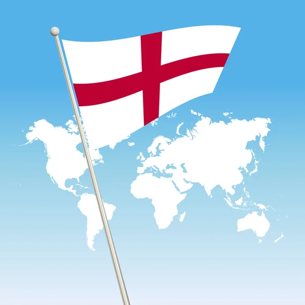 Ondeando bandera de Inglaterra sujetar en un asta de la bandera — Vector de stock