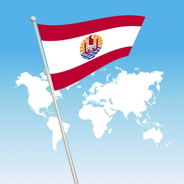 Acenando a bandeira da Polinésia Francesa prenda em um mastro de bandeira — Vetor de Stock