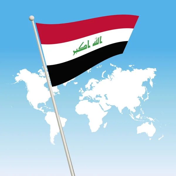 Waving Iraq Flag fasten on a flagpole — Stock Vector