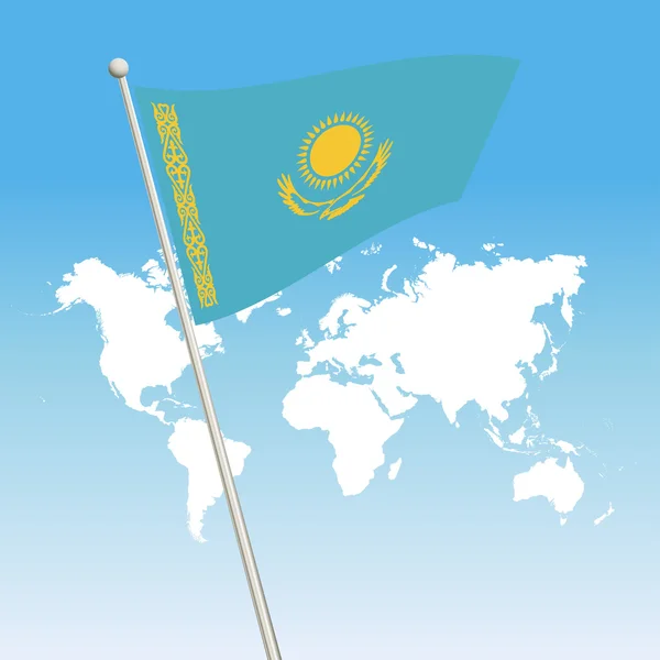 Στερεώστε κυματίζει σημαία του Καζακστάν σχετικά με ένα κοντάρι σημαίας — Διανυσματικό Αρχείο