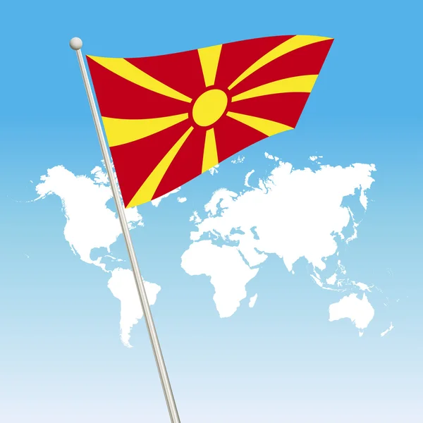 Στερεώστε κυματίζει σημαία της πΓΔΜ σχετικά με ένα κοντάρι σημαίας — Διανυσματικό Αρχείο
