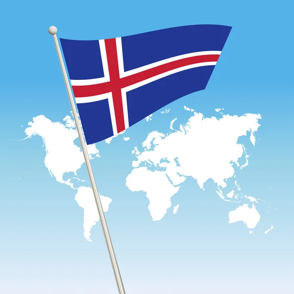 Waving Iceland Flag fasten on a flagpole — Stock Vector