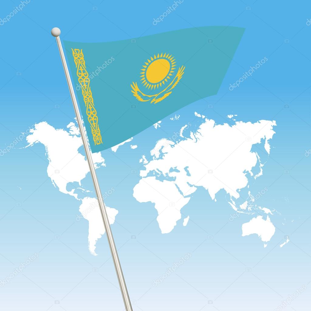 Waving Kazakhstan Flag fasten on a flagpole
