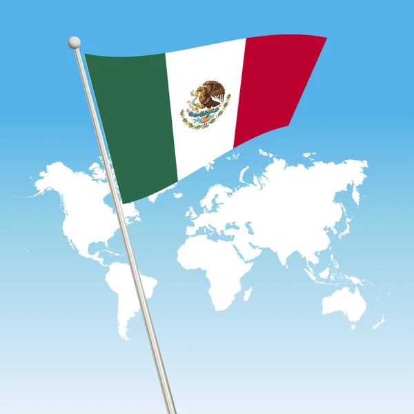 Ondeando bandera de México sujetar en un asta de la bandera — Vector de stock